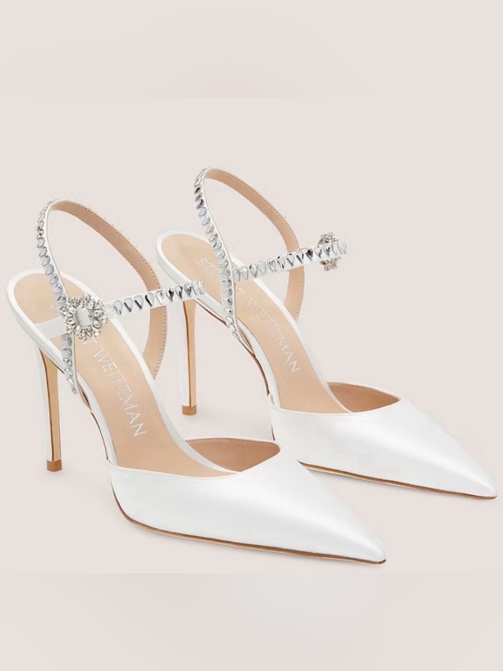 Stuart Weitzman White Satin Embellished Heels size 7.5